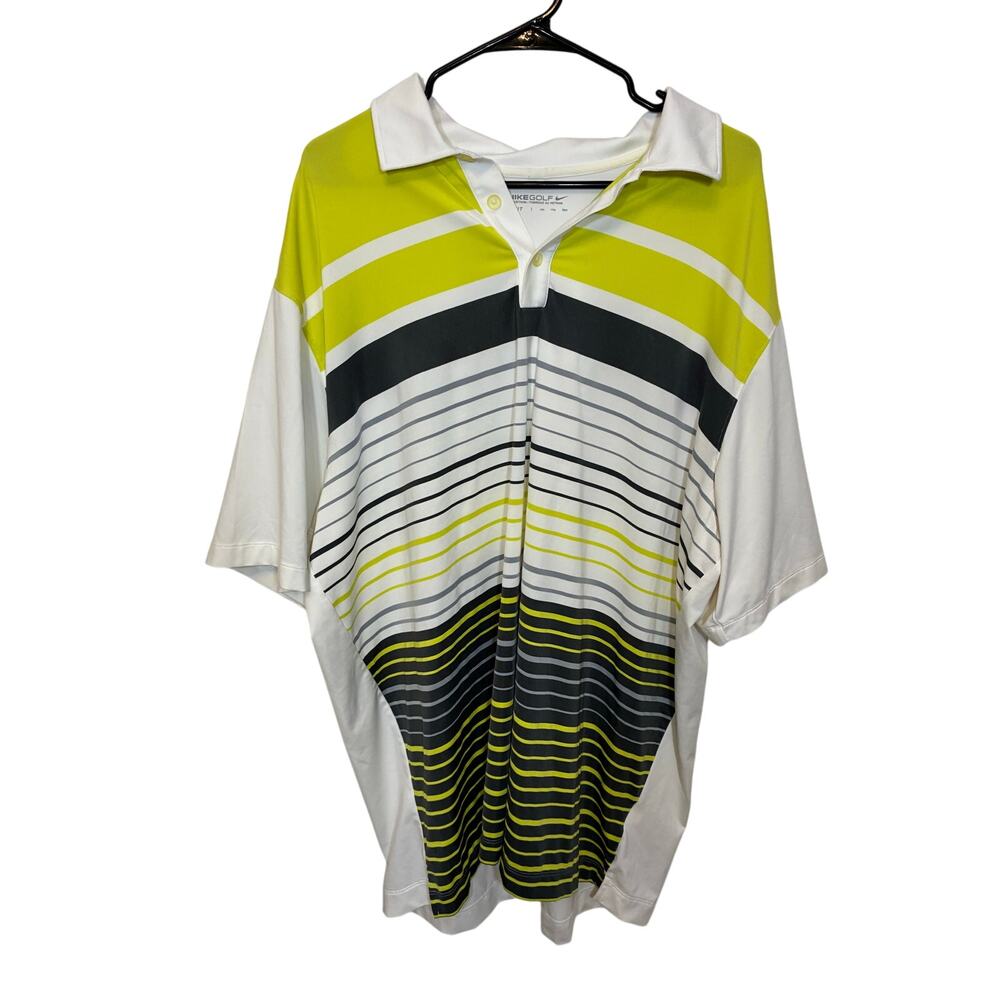 Nike Golf Men’s XXL Dri Fit Victory Stripe Shirt Yellow Black White Sportswear